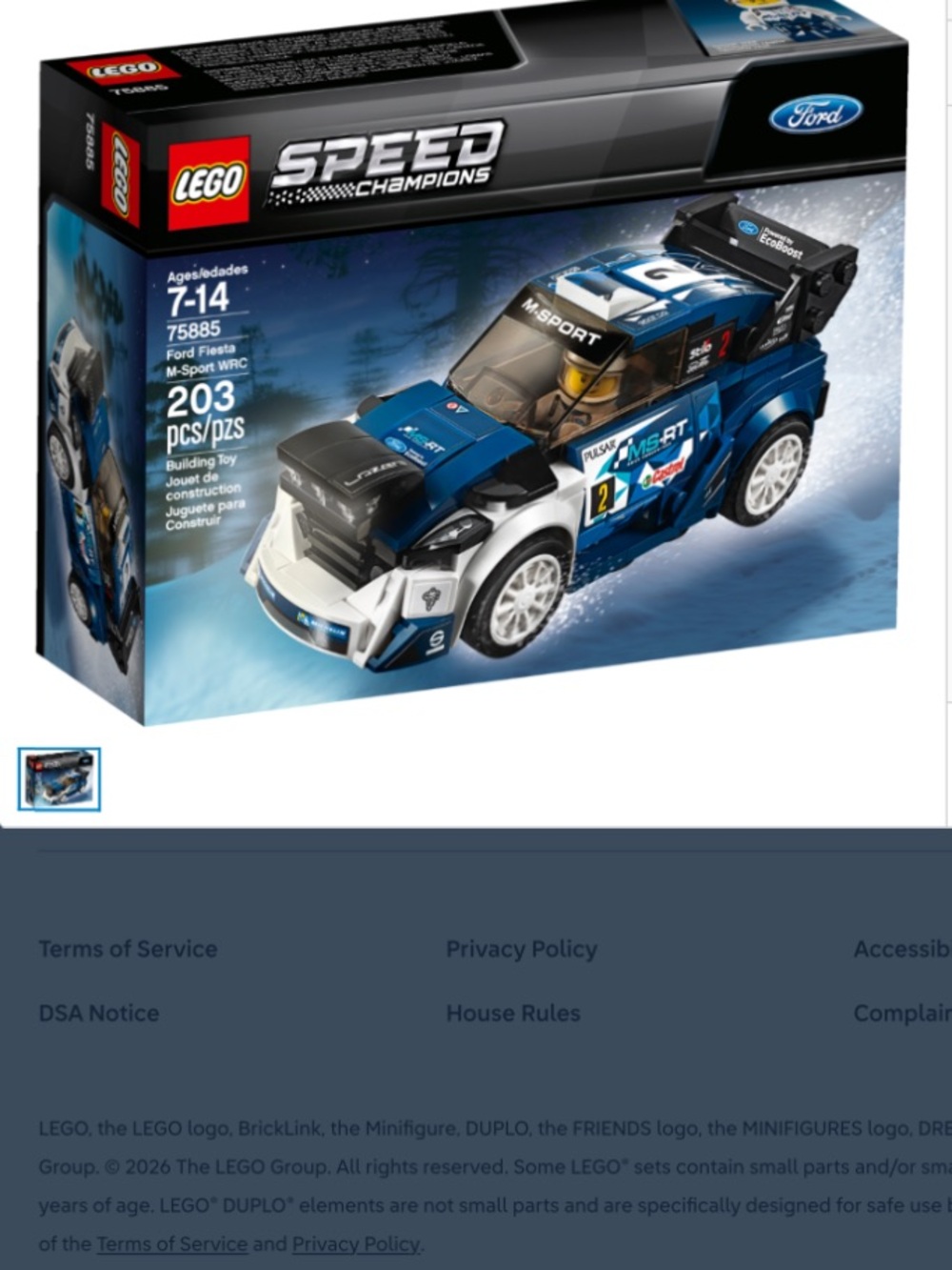 Lego Speed Set 75885 Ford Fiesta M-Sport WRC